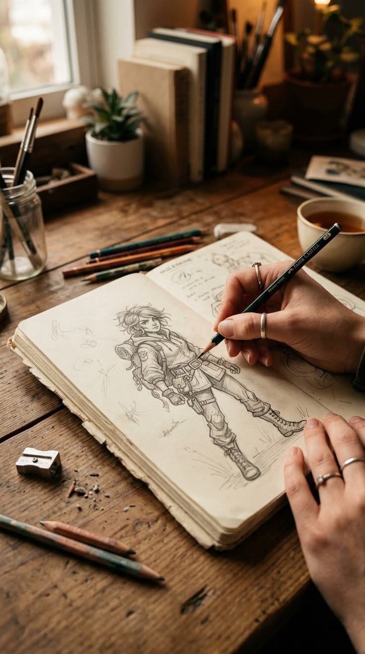 Pencil drawing and sketching artwork