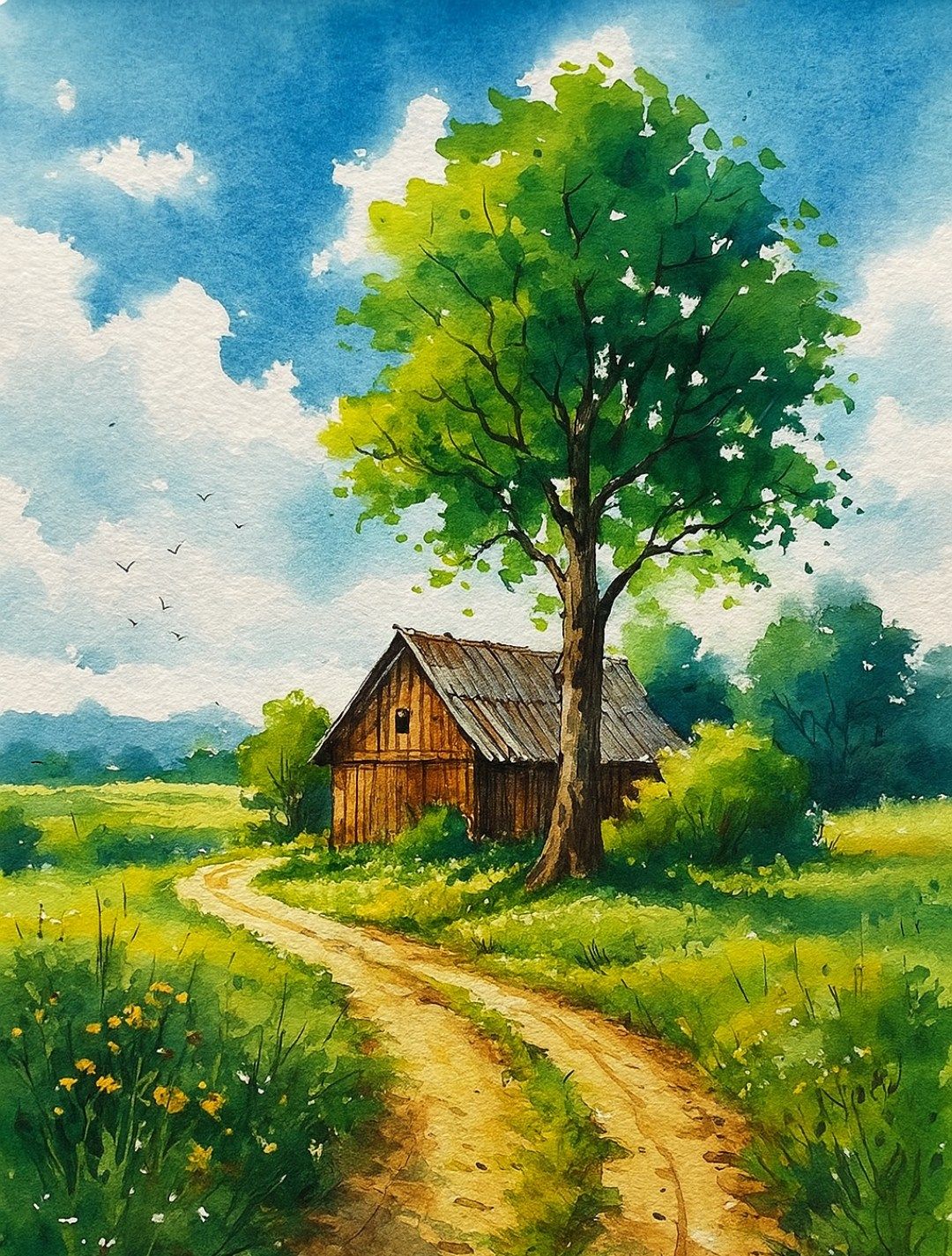 Watercolor painting with soft colors and flowing brushwork