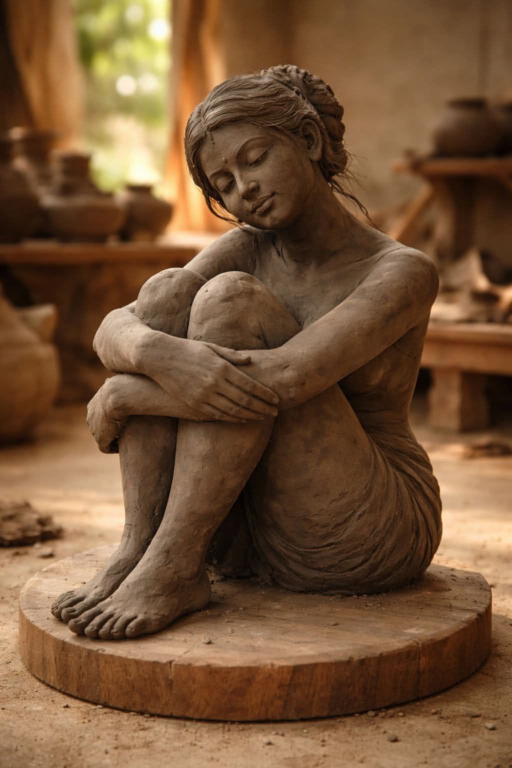 Handcrafted clay sculpture with detailed forms