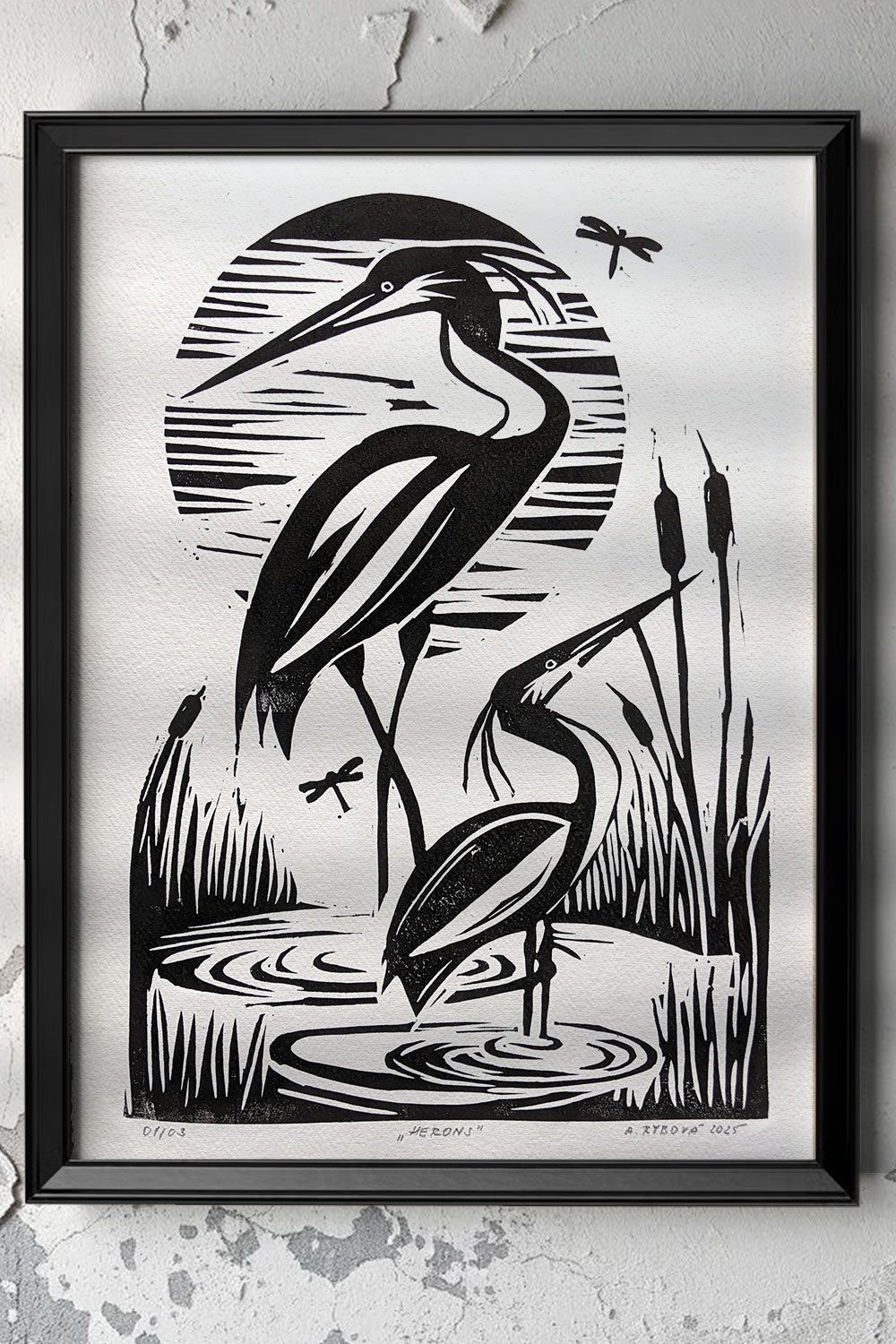 Printmaking artwork created using traditional printing techniques